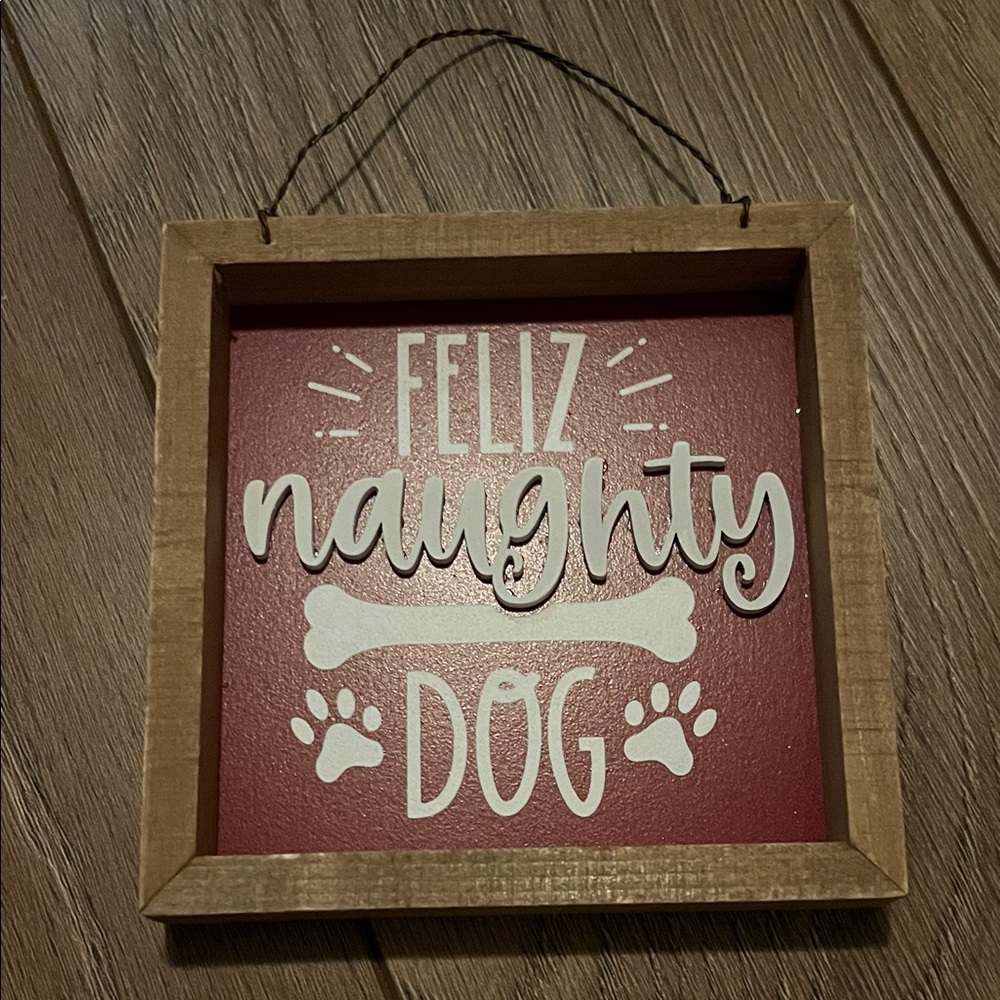 NWOT. Red and White Dog Christmas sign/ornament.